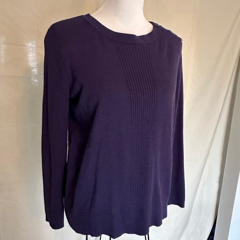 NWOT Liz Claiborne Navy Crew Neck Sweater lightweight soft buttons large ribbed